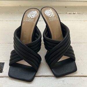 Vince Camuto Black Heeled Mules with Criss-Cross Design NWOB